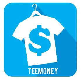 Logo der Teemoney Academy: weißes T-Shirt mit Dollarzeichen auf blauem Hintergrund