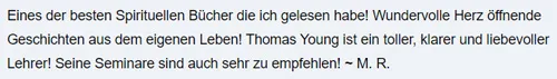 Screenshot einer Kundenstimme von M. R. über Thomas Young als klaren und liebevollen Lehrer