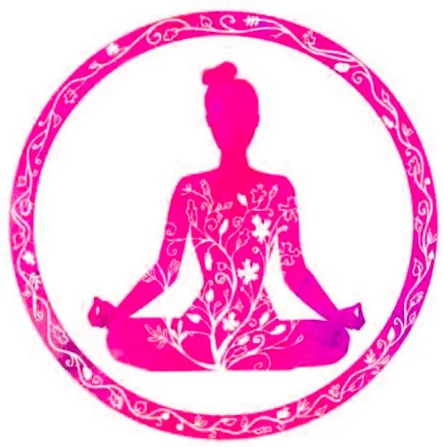 Pinke Silhouette einer meditierenden Frau im Lotussitz als Symbol für die Meditationen im Superheart Onlinekurs