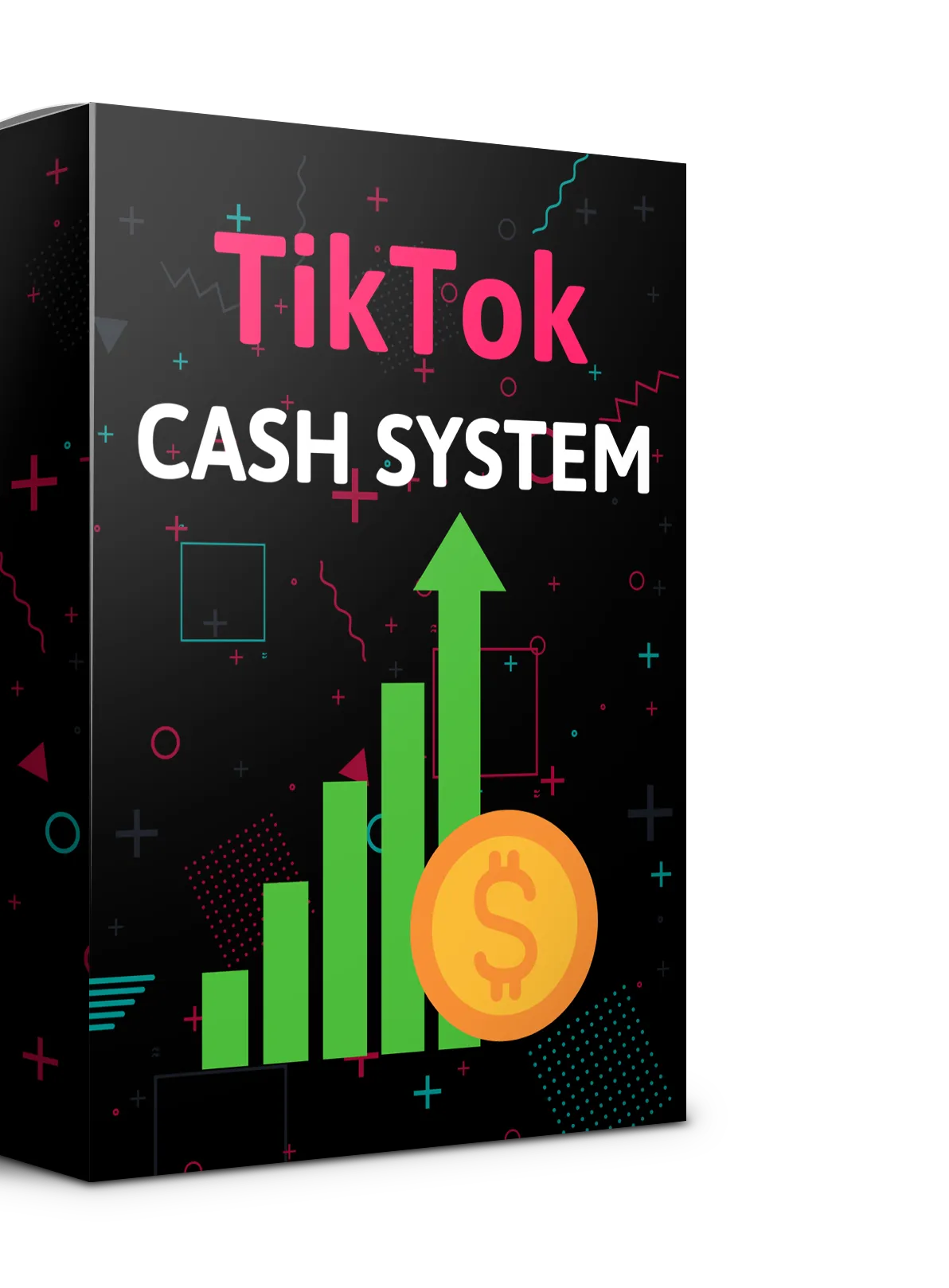 Kursbox des TikTok Cash Systems von Cyril Obeng mit Balkendiagramm und Dollar-Münze