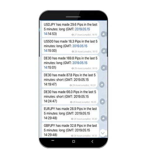 Smartphone mit Push-Nachrichten der Asset Jumper Vola-Signale aus dem Top Trader Programm