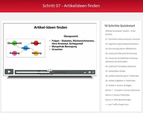 Video Schritt 07 – Artikelideen finden mit Mindmap aus dem Affiliate Kickstarter System von Torsten Jaeger