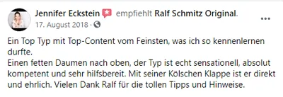 Facebook-Empfehlung von Jennifer Eckstein über den Top-Content von Ralf Schmitz