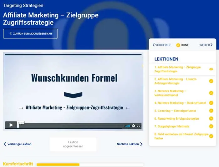 Lektion Affiliate Marketing – Zielgruppen-Zugriffsstrategie aus den Targeting Strategien der Wunschkunden Formel