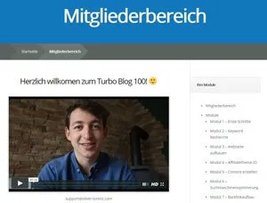 Mitgliederbereich des Turbo Blog 100 mit Begrüßungsvideo von Oliver Lorenz