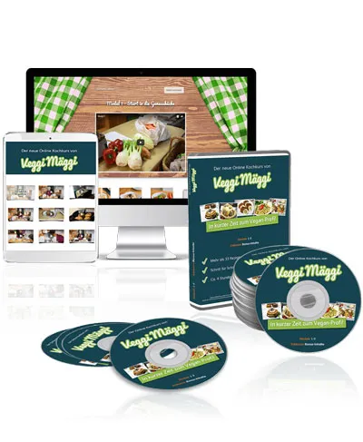 Laptop, Tablet, Smartphone und DVDs mit dem Veganen Online Kochkurs von VeggiMäggi