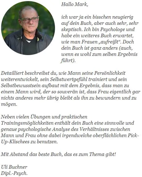 Brief von Diplom-Psychologe Uli Buchner an Mark Lambert: Verführe mit Persönlichkeit ist das beste Buch zum Thema