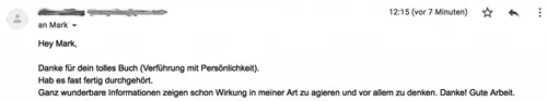 E-Mail eines Lesers an Mark Lambert: Dank für das tolle Buch Verführe mit Persönlichkeit und die Wirkung der Informationen