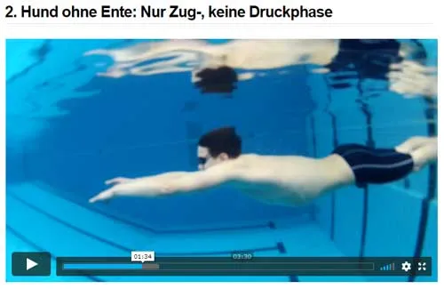 Kraulkraftverstärker Video 2 Hund ohne Ente: Schwimmer unter Wasser in der Druckphase