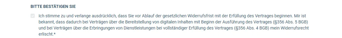 Pflicht-Häkchen zum Widerrufsrecht im Bestellformular des VIP Affiliate Club 6.0