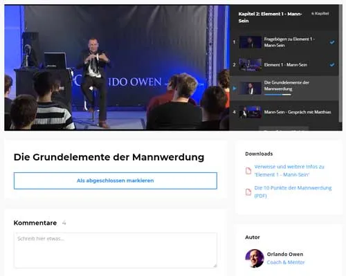 Lektion Die Grundelemente der Mannwerdung mit Downloads im Kurs Wahre Männliche Meisterschaft