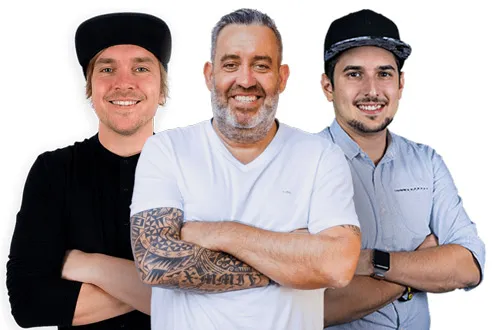 Die Webbyfiliate-Macher Sven Hansen, Ralf Schmitz und Tommy Seewald nebeneinander