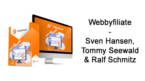 Kursbox und Monitor der Webbyfiliate Software neben dem Schriftzug Webbyfiliate – Sven Hansen, Tommy Seewald & Ralf Schmitz