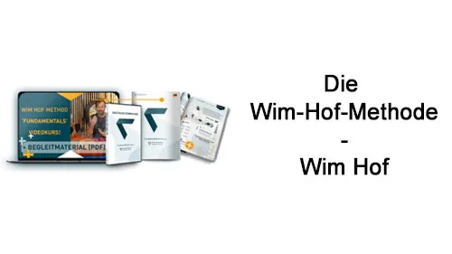 Videokurs und Begleitmaterial der Wim-Hof-Methode neben dem Schriftzug Die Wim-Hof-Methode – Wim Hof