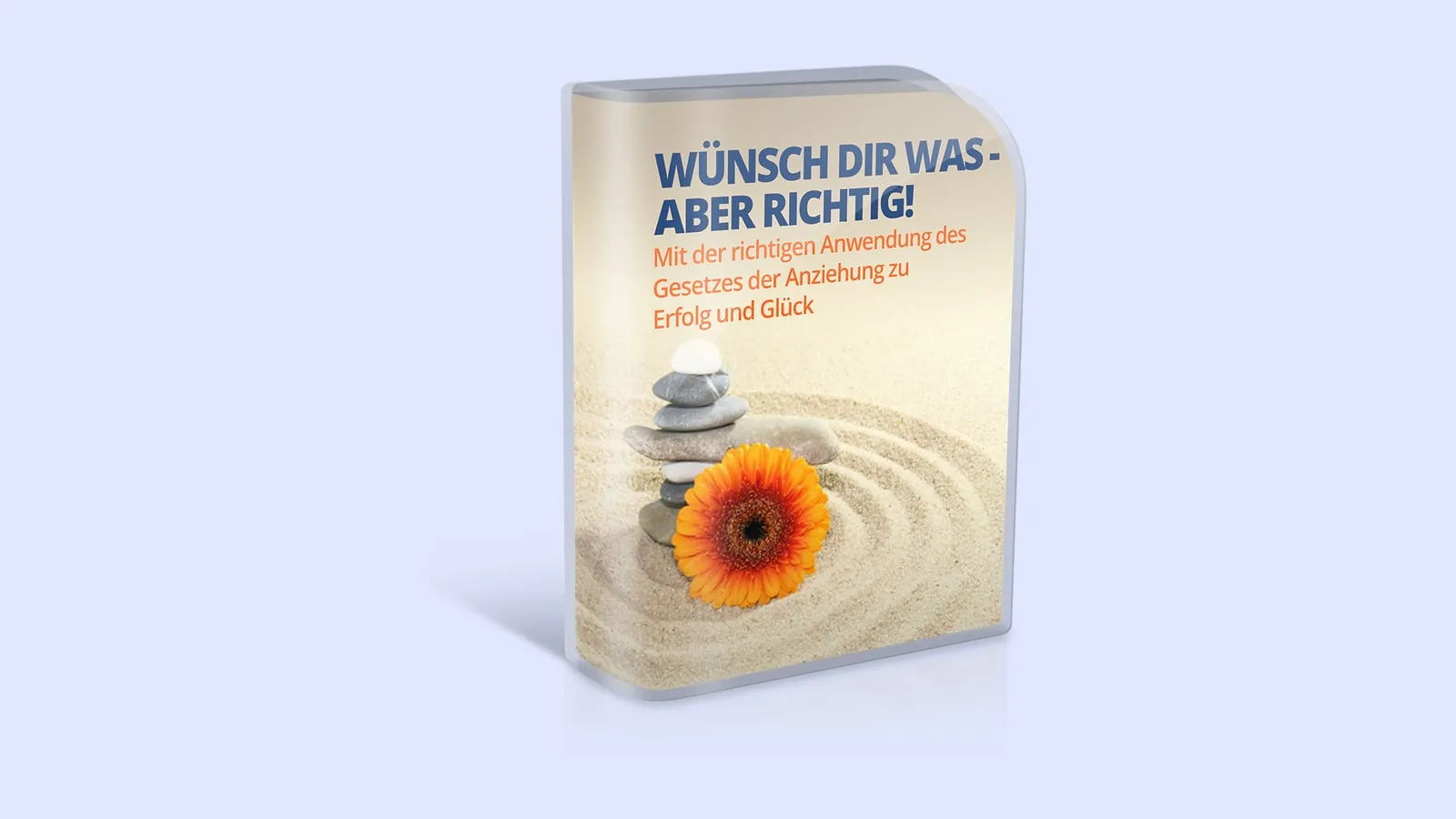 Kursbox des Online-Kurses Wünsch dir was - aber richtig von Dr. Susanna Wallis mit Kieselsteinen und einer orangefarbenen Blüte