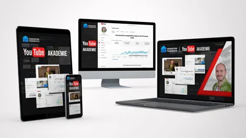 Tablet, Monitor, Laptop und Smartphone mit dem Mitgliederbereich der YouTube Akademie vom Vermietertagebuch