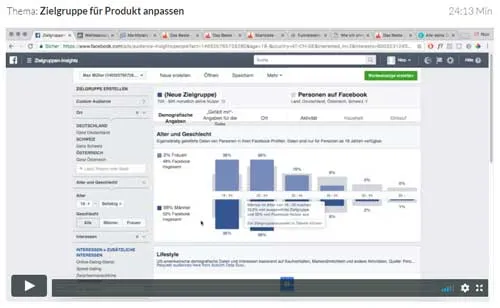 Video-Tutorial Zielgruppe für Produkt anpassen in den Facebook Zielgruppen-Insights aus der Facebook Ads Anleitung 2.0